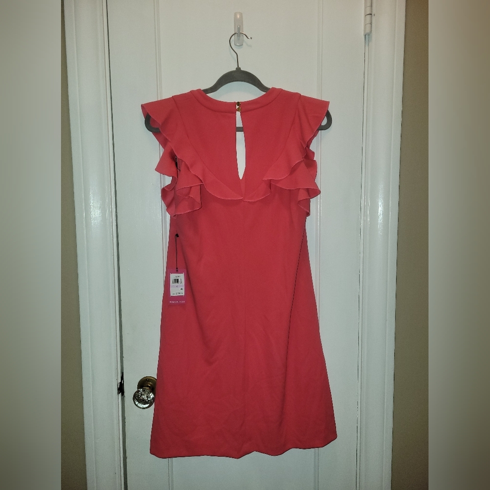 Vince Camuto Vibrant Coral Dress with Ruffle Sleeves Size 6 NWT - Picture 7 of 9